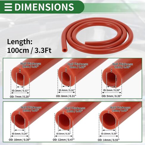 Motoforti Silicone Vacuum Tubing Hose Automotive Vacuum Line 3.3Ft 3/4/5/6/8/10mm ID 2mm Thickness High Temperature Red 1 Set 130PSI Max Pressure in Saudi Arabia