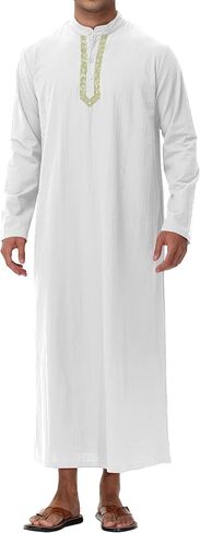 NANAMEEI Thobe for Men Long Sleeve Muslim Kaftan Cotton Linen Islamic clothing Mens Caftan M-3XL in Kuwait