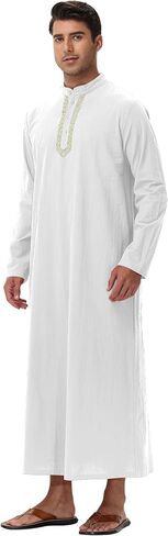 NANAMEEI Thobe for Men Long Sleeve Muslim Kaftan Cotton Linen Islamic clothing Mens Caftan M-3XL in Kuwait