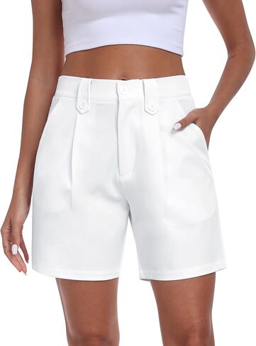 MoFiz Dress Shorts for Women Business Casual Summer Pleated Tailored Elastic Waist Work Office Trouser Shorts with Pockets in Saudi Arabia