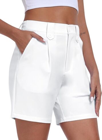 MoFiz Dress Shorts for Women Business Casual Summer Pleated Tailored Elastic Waist Work Office Trouser Shorts with Pockets in Saudi Arabia