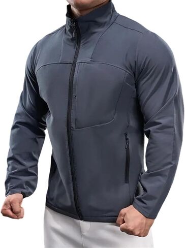 Men's Lightweight Softshell Jacket Waterproof Windbreaker Work Jackets Coats Hiking Outdoor with Pockets in Saudi Arabia