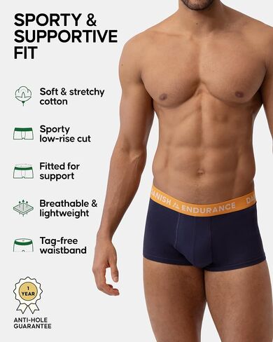 DANISH ENDURANCE Men's Cotton Trunks Low Rise, Soft Short Boxer Briefs, Stretch Fit, Tag-Free, Comfortable Underwear, 6-Pack in Saudi Arabia