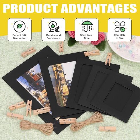 40 Set 3" Paper Picture Frames, Includes Colorful Cardboard Photo Frames with Wooden Clips, Strings for Home Decor in Saudi Arabia