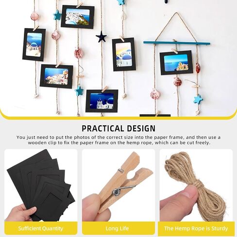 40 Set 3" Paper Picture Frames, Includes Colorful Cardboard Photo Frames with Wooden Clips, Strings for Home Decor in Saudi Arabia