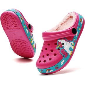 CERYTHRINA Kids Fur Lined Garden Clogs: Cartoon Sandals - Fleece Winter Warm House Slippers for Boys Girls Toddler