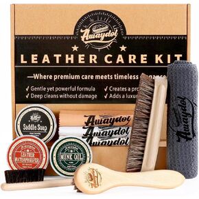 10 PCS Leather Boot Care Kit - Horsehair Brushes,Saddle Soap,Waterproofing Wax,Mink Oil, Polishing Cloth,Microfiber cloth, Shine Shoe Care Kit Gift for Men Women Husbands Dads ﻿