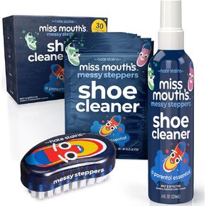 Miss Mouth's Messy Steppers Shoe Cleaner - 4oz Spray and Shoe Cleaning Kit Brush with 30 Pack Wipes