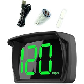 GPS Speedometer, HUD HD Digital Screen Large Font HUD Head-up Display with Anti-Glare Protective Cover, Plug and Play Portable Speed Meter with USB Cable Adapter, for Most Cars (Green Light)