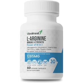 كبسولات L-arginine-1285 ملجم مزيج من Ashwagandha ، L-theanine ، المغنيسيوم ، GABA ، الزنك والكرز-استرداد العضلات ، دعم النوم والمزاج-غير المعدلة وراثيا ، خالية من الغلوتين ، 60 كبسولات الخضار للرجال والنساء