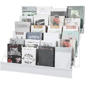 Queekay 6 Tier Wire Countertop Rack Comic Book Rack Wide Tabletop Display Magazine for Book Brochure Literature Greeting Card Shelf Holder Stand (White)