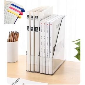 حامل مجلة Acrylic ، 2 PCS File Magazine & Book Storage Rack لمكتب Office ، منظم كتب واضح مع الإشارات المرجعية التلقائية للسيليكون 3pcs
