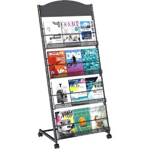 Baoz Magazine Rack Floor-Standing 4-Layer, Brochure Display Stand, Detachable Magazine Display with Wheels, High-hardness Metal Magazine Holder for Exhibitions, Office, Shopping Malls