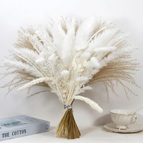 EAZHOP-100% Natural Dried Pampas Grass Bouquet Home Decor, White and Brown Pampas Grassland & Reed Grass & Bunny Tail Grass and Eucalyptus, Wedding Bohemian Flower Home Table Decoration (5)