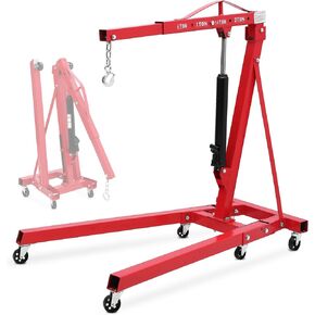 2 Ton Engine Hoist, Folding Cherry Picker Engine Hoist with Lever and 6 Casters, 4400lbs Heavy Duty Hydraulic Shop Crane, Engine Crane Lifter for Workshops Garage Warehouse
