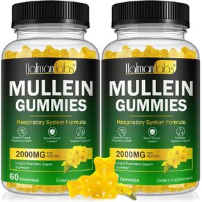 Mullein Gummies for Lungs ، 2000 ملغ (50: 1 خلاصة) مستخلص أوراق Mullein لتطهير الرئة ودعم الجهاز التنفسي ، ملحق العشبي الطبيعية Mullein ، نكهة الكمثرى 60 Count