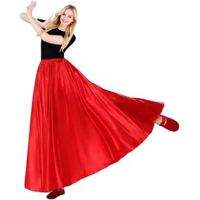 Women Satin Skirt Belly Dance Costume Festival Skirt Long Skirts Dancer Practice Wear 360 Degree