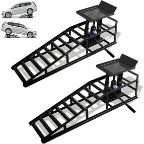 2PC 5Ton/11,050lbs Hydraulic Car Ramps, Portable Hydraulic Vehicle Lift, Car Ramp Solution for Oil Changes & Home Garage Auto Repairs