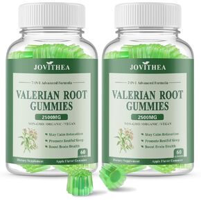 Valerian Root Gummies 2500mg, Organic Valerian Root Extract for Calm & Relaxation, Natural Sleep Support for Adults, Melatonin Free, Vegan, Non-GMO, Gluten Free, Apple Flavor, 60 Count