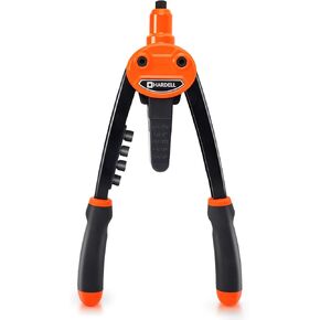 HARDELL Rivet Gun, Two-Handed Pop Rivet Gun with 5 Tool-Free Interchangeable Nosepieces, 13" Hand Rivet Tool for Metal, Wood, Plastic (Tool Only)