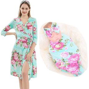 Galabloomer Maternity Robe and Baby Receiving Blanket, Matching Mommy Labor Delivery Robe and Swaddle Set