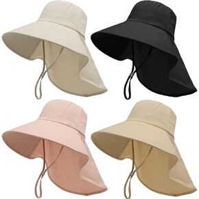 MULIMU 4 Pack Hats Women's ، قبعات الشمس ، قبعة الصيد القابلة للطي ، أقنعة النساء ، قبعة شمس واسعة ، قبعة حماية من أشعة الشمس ، التخييم ، المشي لمسافات طويلة أسود