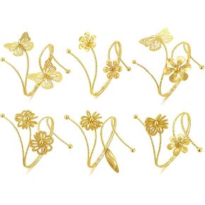 BROCC 6PCS سوار الكفة الذراع العلوي للنساء للنساء سوار لفائف الفضة الفضة الفراشة زهرة سوار Armlet مفتوح المجوهر