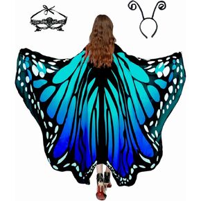 Halloween Butterfly Wings Costume for Womens, Moth Wings Butterfly Cape Adult Costume with Mask & Headband(3pcs)