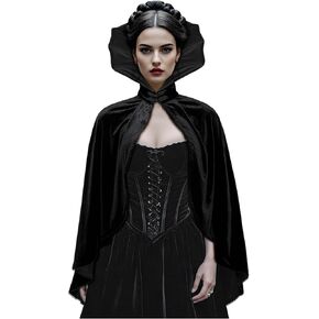 L'GOW Women Black Cape with Factorian Gothic Vampire Cape Witch Cloak Halloween Dracula Assume Ascide