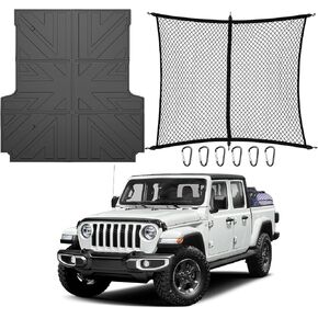 Truck Bed Mat Truck Mesh Compatible with Jeep Gladiator JT 2020-2024 (5FT Bed), Truck Net TPE Truck Bed Liner All Weather Cargo Mat for Gladiator 5' Short Accessories