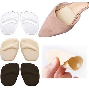 Ball of Foot Cushions for Women, 3 Pairs Reusable Silicone Gel Pads, Non-Slip Cushion Inserts for High Heels & Flats, Ultra Thin Comfort Support (Clear/Beige/Black)​