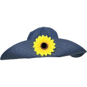 90's Style Denim Bucket Hat with Sunflower