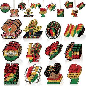 Spiareal 36 Pcs Juneteenth Decorations Black History Month Hanging Decorations Juneteenth Wooden Hanging Ornaments for Tree June Freedom Day African American Festival Independence Day Holiday Party