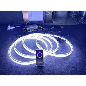 6Rolls 17.5" Double Sided Triple Row Pure White Treble LED for Car Truck Wheel Rings Rim Lights x4PCS Set Bluetooth Control Brightest LEDs Flash Breath Illuminated Rings