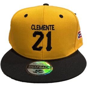 Clemente 21 Yellow Black Baseball Cap Hat Gorra w/Puerto Rico PR Flag