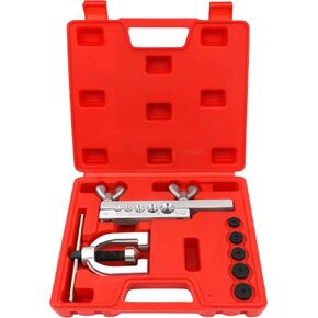 Double & Single Flaring Tool Kit Brake line Flaring Tool Double Flaring Tool Kit for Brake Line and Brass Tubing Tool with Extra Adapters 45 Degrees Red