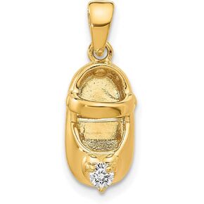 14k Yellow Gold 3-D April White Zircon Baby Shoe Charm 13x7 mm 1.89 gr 19 mm x 7 mm