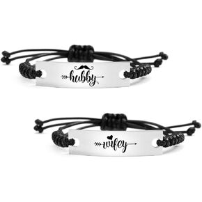 SOUSYOKYO Wifey Hubby Gifts Bracelet Set for 2, Matching Hubby and Wifey Wedding Anniversary Jewelry Gifts for Valentine's Day