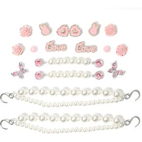 Bling Shoe Chain for Women, 20Pcs Pearl Shoe Charms Accessories for Girls Clog Sandals, DIY Butterfly, Love, Flower Shoe Decoration Charms for Party Favor, Ideal Gift
