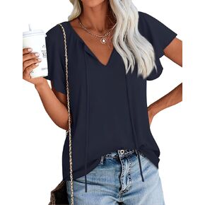 Anydoll Womens Summer Blouse 2025 Boho Short Sleeve Tops V Neck Casual Dressy Chiffon Shirts