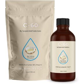 C-60 MCT - 4oz -99.9% Pure C-60 in Organic Extra Virgin MCT Oil - 100% Solvent Free - 108mg Active C60 - Glass Bottle - Carbon 60