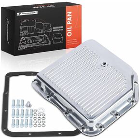 A-Premium Polished Finned Aluminum Transmission Oil Pan Kit, with Plug, Gasket & Bolts, Compatible with GM TH250 TH250C TH350 TH350C, 2-1/4" Depth