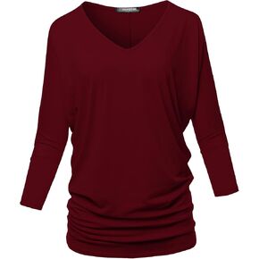 SSOULM Women's Loose Fit 3/4 Sleeve Drape Dolman Top with Plus Size