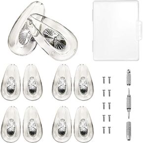 PTSLKHN Eyeglass Nose Pads, Upgraded Metal Core 15x8mm Soft Silicone Air Chamber Glasses Nose Pads, Screw-in Anti-Slip Glasses Nose Pads Replacement Kit (5pairs-Silver)