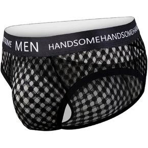 Floerns Men's Cut Out Back Contrast Mesh Thong Underwear Sports Stretch Brief