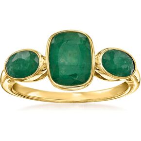 Ross-Simons 2.80 ct. t.w. Emerald 3-Stone Ring in 18kt Gold Over Sterling