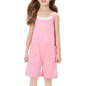 Girls Summer Shorts Jumpsuit Spaghetti Strap Sleeveless Casual Romper with Pockets
