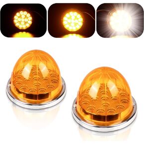 2PCS Multi-function Watermelon Lights - 17 LED Amber Lens with Stainless Steel Bezel Stop Turn Signal Marker Lights Side Light for Freightliner Kenworth Peterbilt Trailer Heavy Trucks