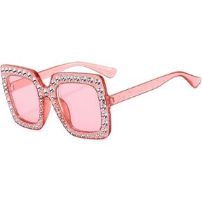 2 Pairs Oversized Crystal Rhinestone Sunglasses for Women Men Thick Frame Bling Glasses Sparkling Disco Glasses