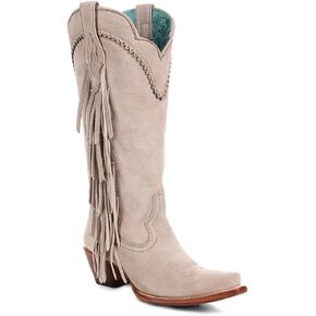 CORRAL LADIE'S BEIGE EMBROIDERY & STUDS & FRINGES, LEATHER SOLE, COWHIDE LEATHER, WESTERN BOOT, B5027